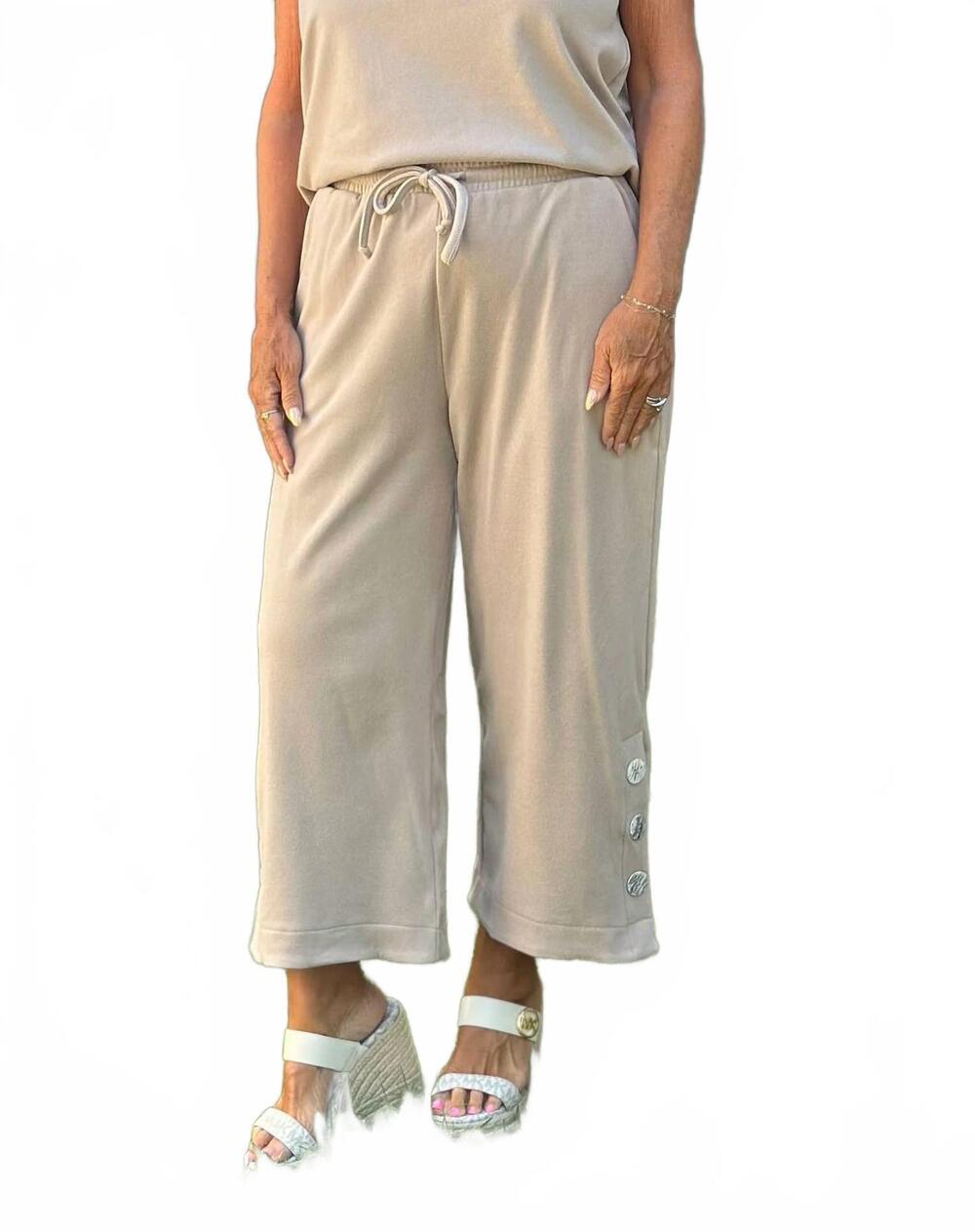 NEW COCO + CARMEN weekend brushed button crop pants in tan